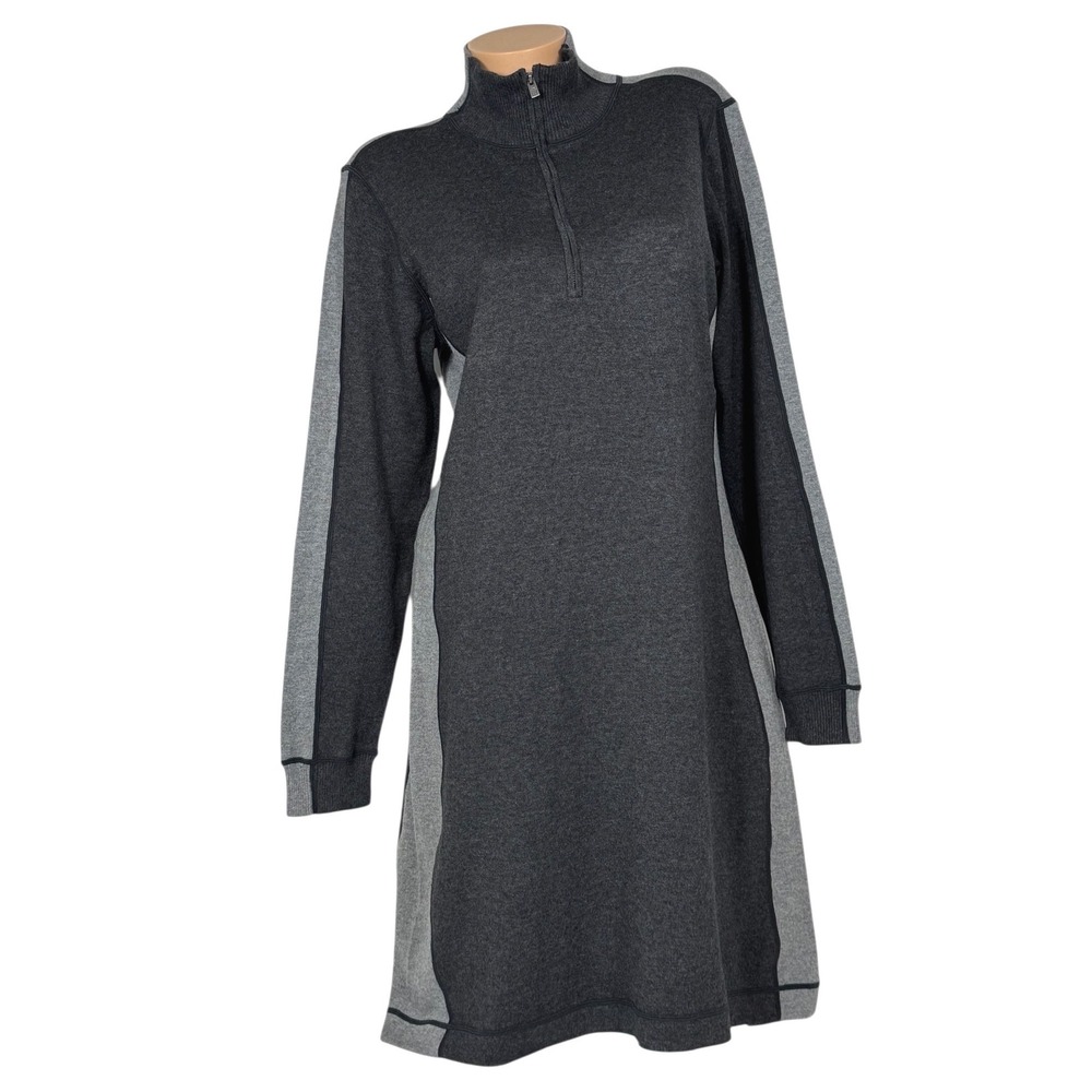 Tommy‎ Bahama Womens Charcoal Grey Colorblock Quarter Zip Sweater Dress Size L